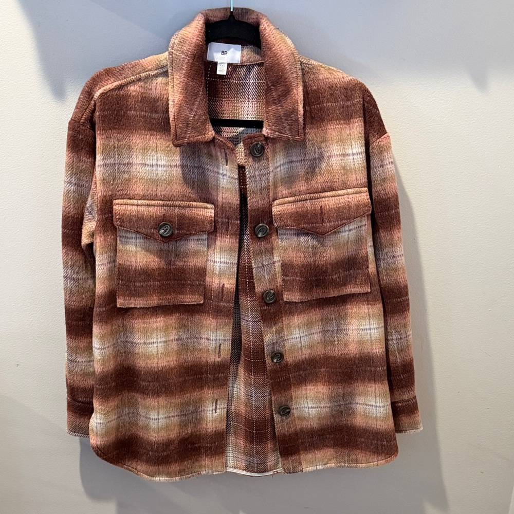 BP Brown, Pink and Cream Plaid Oversized Shacket